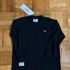 WTAPS Black Ribbed Crewneck Sweatshirt with Chest Logo